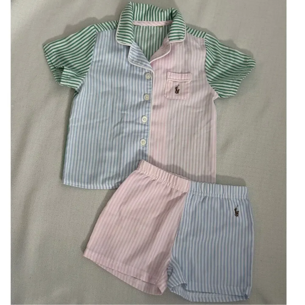 Ralph Lauren Twill Fun Color block Sleep Set size 3-4